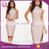 2017 High Neck Front Split Women Bodycon Midi Dress thumbnail-1