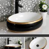 Home Design Oval Luxury Ceramic Countertop Ceramic Black Color Art Basin Sink