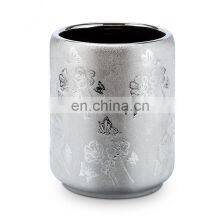 Round Shape Waste Bin Ceramic Silver Chrome Plated Dust Bin Trash Bin thumbnail-1