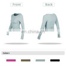 Ribbed Side Folding Yoga Tight Tshirts Factory Sale Women Long Sleeve Outdoor Sports Tops thumbnail-5
