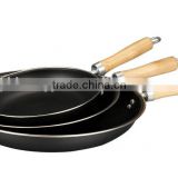 3 pcs frying pan ,carbon steel fry pan with wooden handle