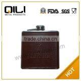 18/8 FDA 6oz Stainless Steel Brown Leather Hip Flask