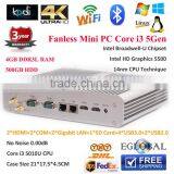 PC Games Intel Core i3 Processor Onboard Fanless Mini PC Windows7 HD5500 2*HD MI/COM/LAN Small Server 4GB RAM 500GB Laptop HDD