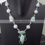Rainbow Moonstone, Green Aventurine Necklace plated 925 Sterling Silver 46 Gms 18-20 Inches