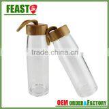 500ml sports glass water bottle with wooden lid