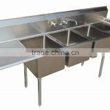 NSF and CSA approval three compartments stainless steel commercial kitchen sink