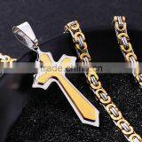Retro European And Amerian Style Titanium Steel Gold Inlaied Silver Cross God Pendant Chain Necklaces For Christianity Church thumbnail-6