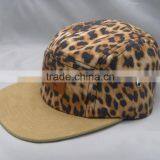 Leopard Crown Suede Brim Custom 5 Panel Camp Hat With Leather Patch thumbnail-2