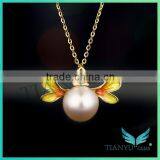 18 k Gold Angel Pearl Pendants Charms Necklace Jewellry thumbnail-1