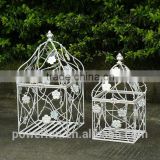 Decorative Metal Antique White Square Bird Cage Morning Glory Blossoms