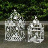 Decorative Metal Antique White Square Bird Cage Morning Glory Blossoms thumbnail-1