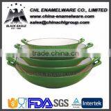 Healthy Cast Iron Enamel Coating Stove Wok With Wooden Handle