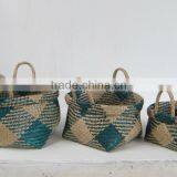High Quality Best Selling Water Hyacinth Natural White Wash Round Basket Set of 3 thumbnail-1