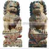 Hand Carved Antique Wooden Lion Statue thumbnail-1