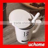 UCHOME Black And White Ceramic Couple Milk Mug Cups With Lid And Spoon thumbnail-4