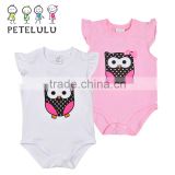 China Famous Brand 0-18 Month Owl 100% Cotton Smock Sleeve Plain White Baby Boy Bubble Rompers