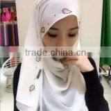 Factory Direct Sales of the New Muslim Scarf Hui Chiffon Long Paragraph Hot Drill Pure Color Convenient Paragraph Head Scarf thumbnail-5