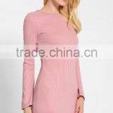 Hot Selling 100 Cotton Pink Skin Tight Knitted Vent Hem Sweater Dress With Wide Sleeves thumbnail-4