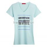 v neck sky blue fancy print t-shirts of women