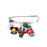 Resin Christmas Pin Brooches Pere David's Deer Bell Silver Tone Multicolor Clear Rhinestone Brooch Pin thumbnail-2