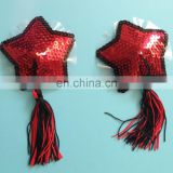 fashion girls red sequin nipple covers with tassel sexy underwear nipple pasties