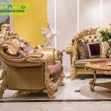 OE-FASHION 3 Seater Golden Wooden Genuine Leather Recliner Chesterfield Sofa thumbnail-2