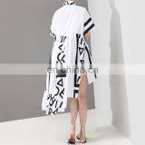 TWOTWINSTYLE Women Back Long Pattern Printed Big Size Shirt Dress New Lapel Short Sleeve Loose Fit Fashion thumbnail-6