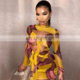 LAITE D2194 New Arrivals Fashion Hollowing Out See-through Sexy Dresses Women Long Sleeve Printed Casual Dresses thumbnail-3