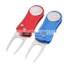 Retractable Automatic Switchblade Metal Aluminium Alloy Golf Pitch Repair Fork Kit With Ball Marker Divot Tool thumbnail-1