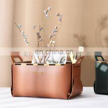 Storage Basket Folding Gold Luxury Toy Nordic Foldable Desk PU Gift Picnic Home Organizer Leather Storage Baskets With Handle