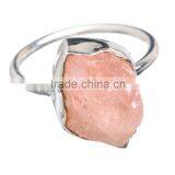 925 SOLID STERLING FINE SILVER ROUGH ROSE QUARTZ RING