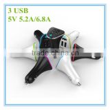 hot sale oem white and black colorful ring blue led 5v 5.2a 6.8a 3 port Mobile Phone Charger Adapter for HTC