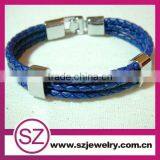 MLB0003 Blue Leather Stainless Steel Buckle/power Bracelet thumbnail-1