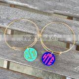 Extendible Wire Bangle Bracelet With Acrylic Disc for Monogram thumbnail-3