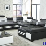 Reclining leather sofa set designs with black and white color 3315