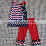 2016 Wholesale Toddler Girls Chevron Star Polka Dot Child Sleeveless 4th of July Boutique Sets thumbnail-1
