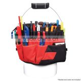 Durable 600D oxford 42 Pocket Bucket Tool Tote bag , Black and Red