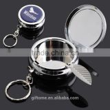 metal portable stainless steel pocket ashtray in chrome finished with key chain