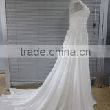 AR-11 Simple Generous White Elegant Long Sequined Appliques O-Neck Satin Bride Dress Boho Wedding Dress Beach Wedding 2016 thumbnail-2