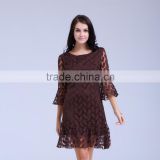 embroidered paisley lace dress with ruffled hem and bell sleeve crochet body