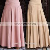 Oem service plain pattern flare two pockets fashion high waist ladies muslim long skirt