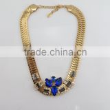 New arrival gold mesh chain blue crystal necklace