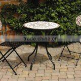 3 Piece Metal Mosaic Bistro Set For 1 Table and 2 Folding Chairs thumbnail-1
