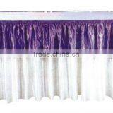 Beautiful Elegant Ruffled Purple Lace Trim Decorated Fancy White Ruffled Chiffon Wedding Table Coth