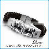 Wholesale Stainless Steel Charm pu Leather Bracelet Man thumbnail-1