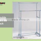 Laundry Room Adjustable 2 Tire Double Rolling Garment Rack Clothes Rack thumbnail-2