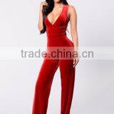 Women Sleeveless Jumpsuit Deep V Neckline Open Lower Back Cutout Wide Leg One Piece Sexy Adult Ladies Jumpsuit thumbnail-2