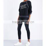 Wholesale Women Apparel Casual Long Sleeves Round Neck Ribbed Trims Jersey Sweatshirt(DQE0261T) thumbnail-2