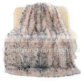 CX-D-73 High Quality Home Use Leopard Print Knitted Fox Fur Real Fur Blanket thumbnail-2