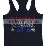 New Women GYM Singlet Custom Rhinestone 100 Cotton Tank Top thumbnail-4